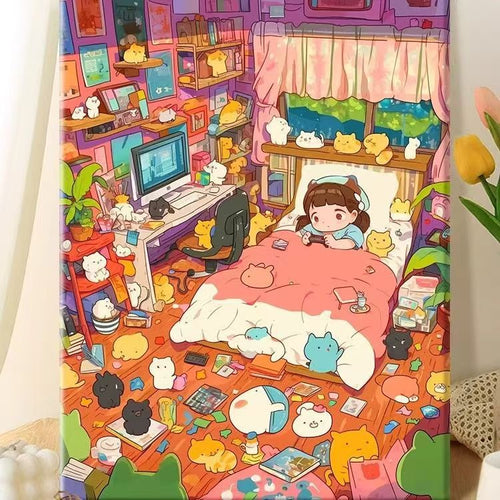 Playful Illustrated Bedroom Decor Canvas Art Bowlift