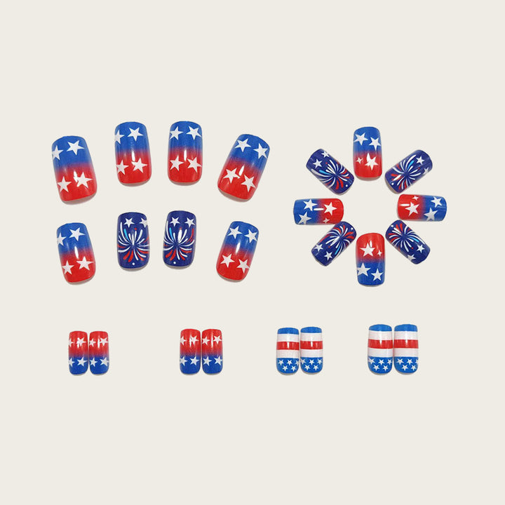 Women's nan patriotic press-on manicure kit with star and fireworks nail wraps Bowlift