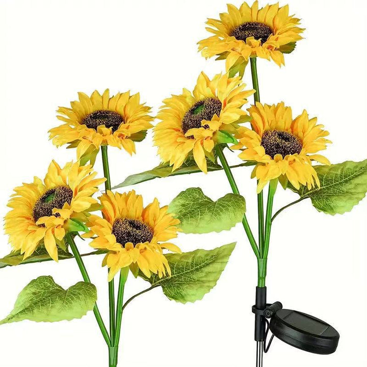 Solar-Powered Decorative Sunflower Garden Stake With Multi-Bloom LED Waterproof Panel Bowlift