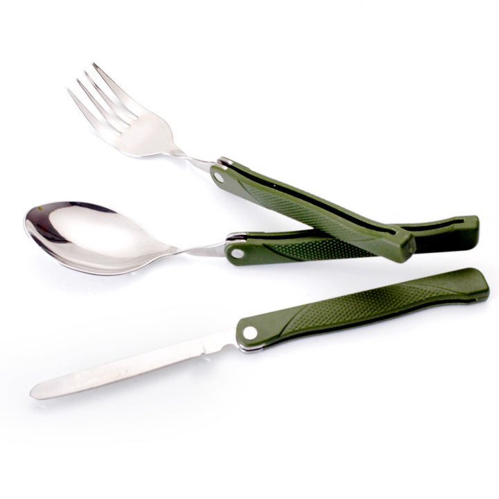 compact folding camping cutlery set with high-grade stainless steel utensils and tactical nylon pouch Bowlift