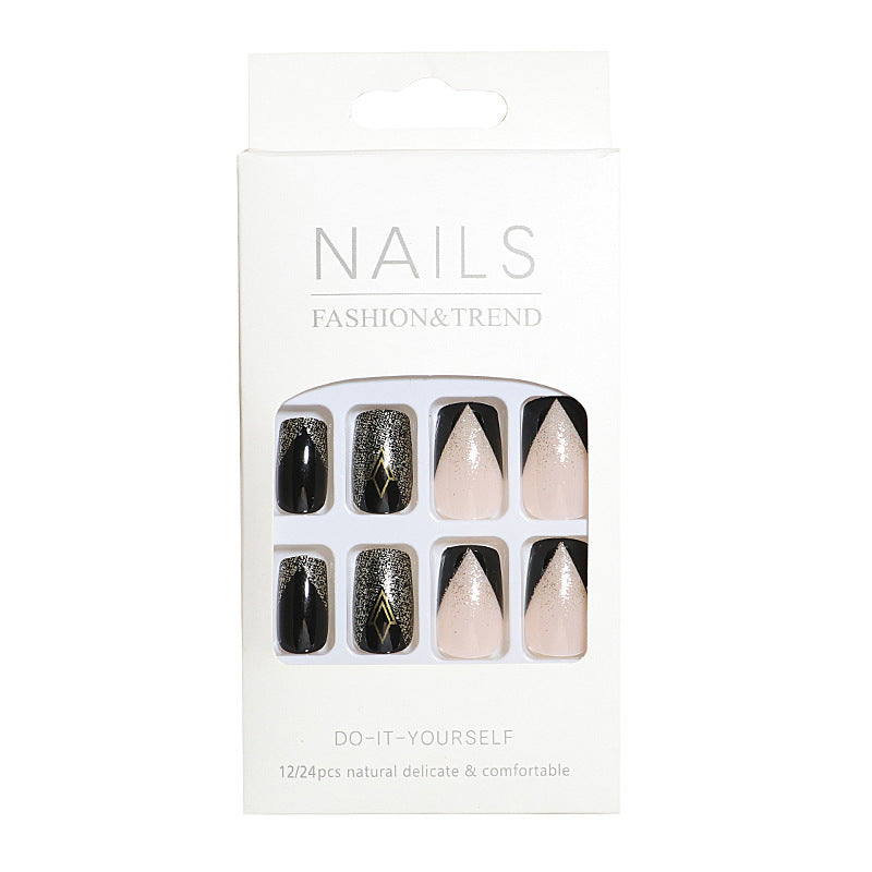 Elegant Press-On Nail Art Set with Geometric Design Bowlift