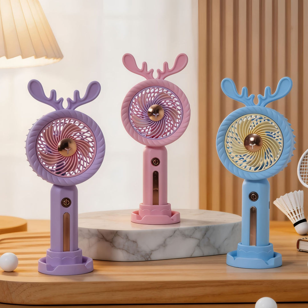 Women's Portable Hand Fan with Creative Antler Design Bowlift