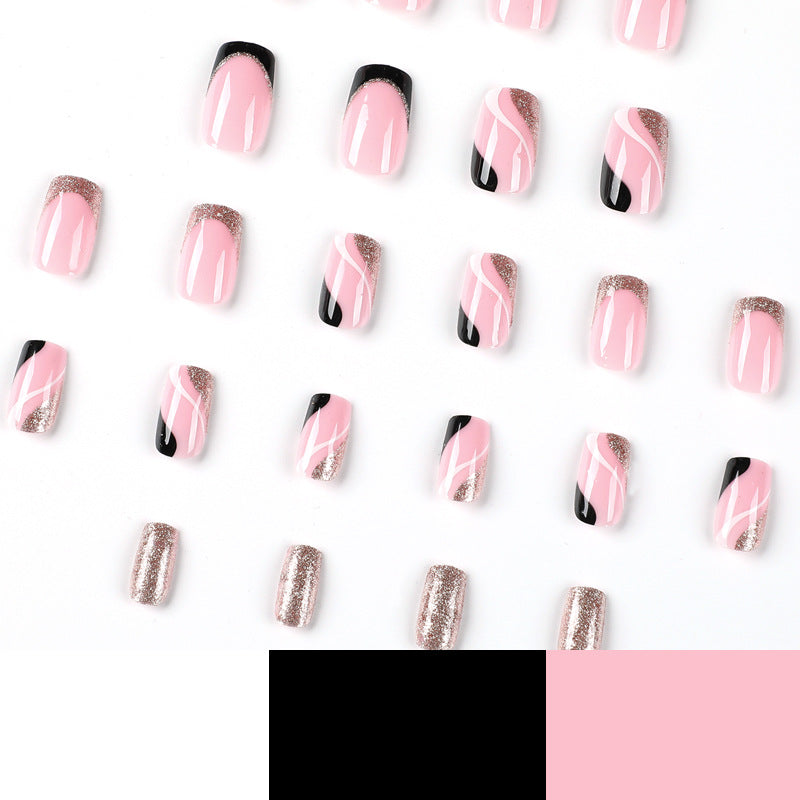Trendy Nail Art with Glitter and Wave Accents Bowlift