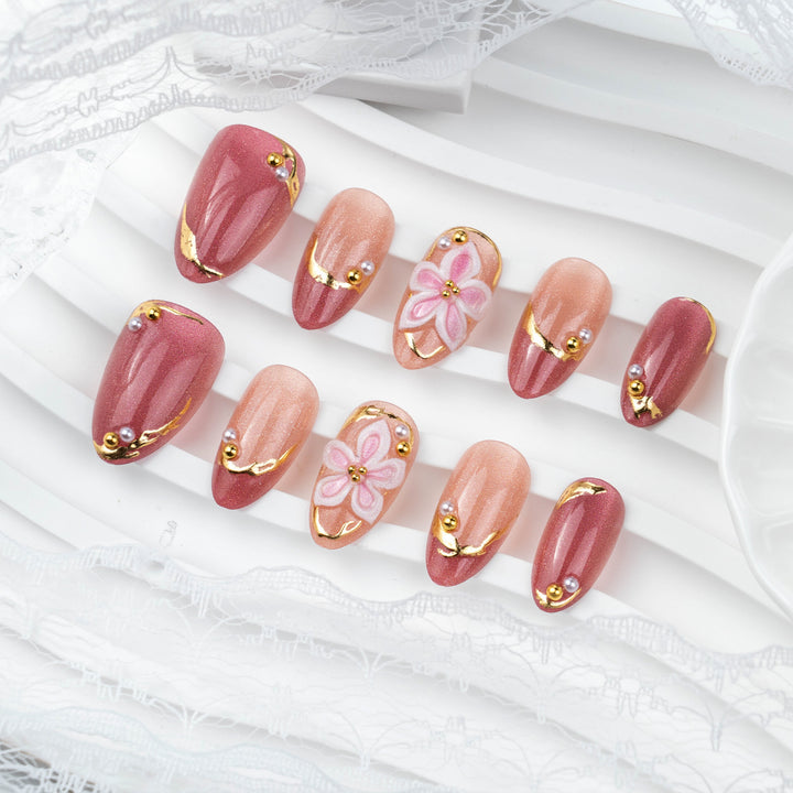 Floral Embellished Press-On Nail Set Bowlift 178815*10mm0415*10mm
