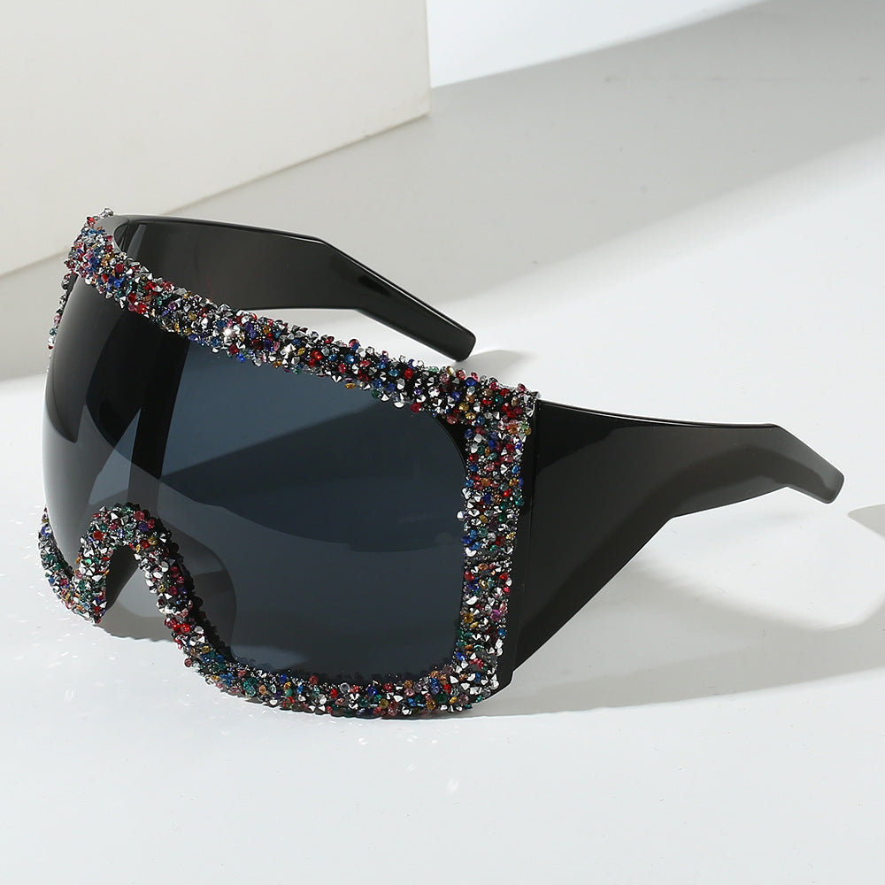 Women's Sporty Oversized Sunglasses with Rhinestone Embellishments Bowlift