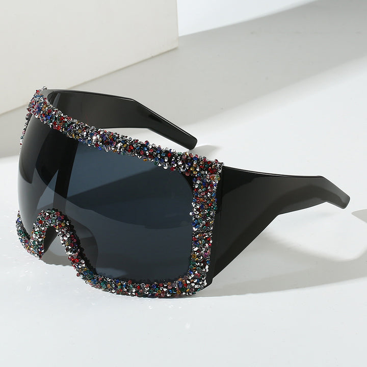 Women's Sporty Oversized Sunglasses with Rhinestone Embellishments Bowlift