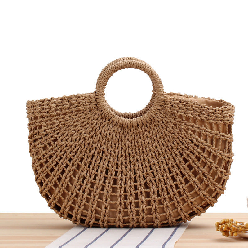 Filigree Bast shoulder bag with round wooden handles Bowlift