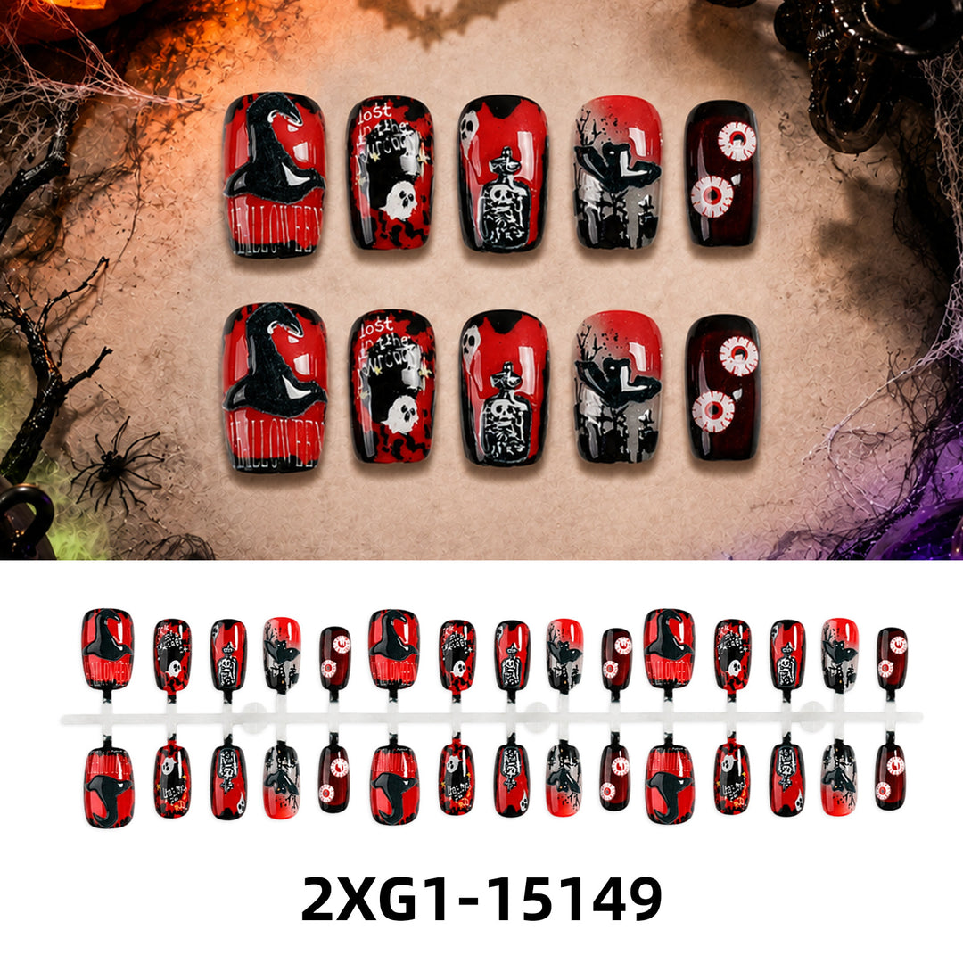 Acrylic nail set with creative Halloween motifs Bowlift