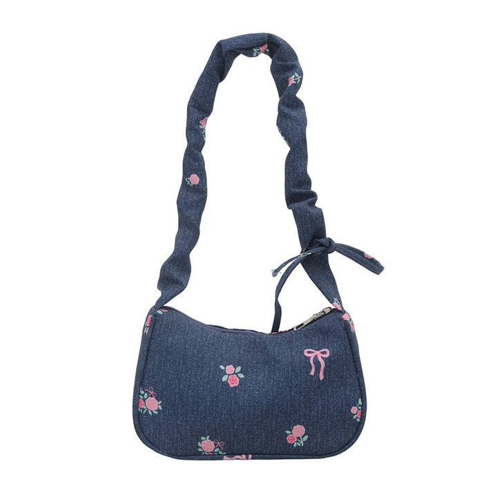 Embroidered Denim Shoulder Bag Bowlift