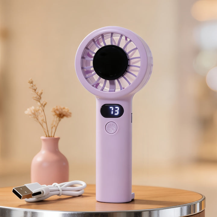 Ladies Portable Hand Fan with LCD Display and Variable Speed Control Bowlift