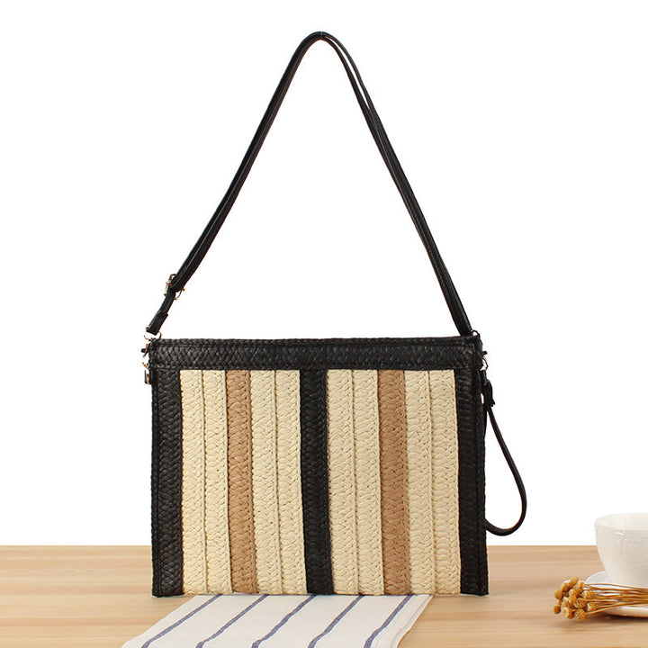 Handbag Made of Woven Material with Stylish Stripe Pattern Bowlift
