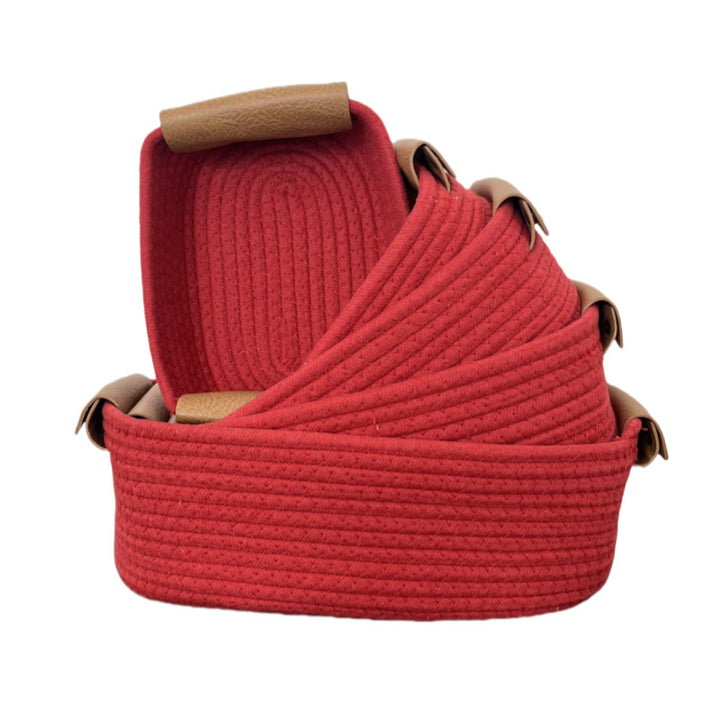 Women Braided Storage Basket with Leather Handles Bowlift
