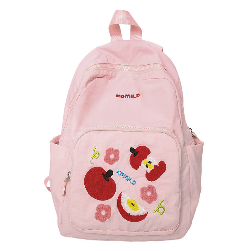 Casual Embroidered Apple Print School Backpack Bowlift