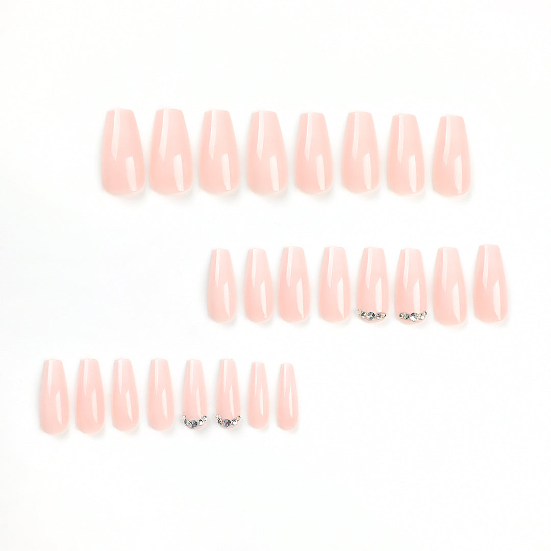 Artful Nail Extensions with Elegant Ombre Design and Rhinestone Accents Bowlift