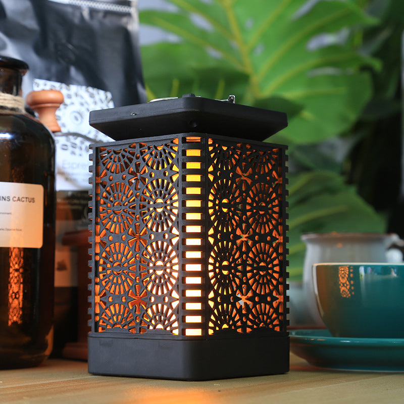 Decorative Solar-Powered Metal Lantern With Filigree Cutout And Flickering LED Flame Effect Bowlift