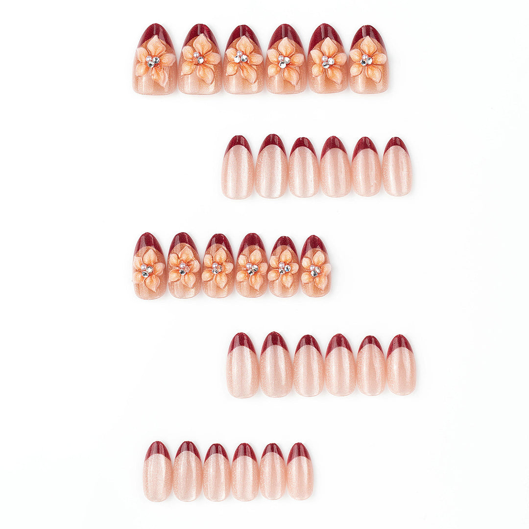 Decorative Press-On Nail Set with Floral Accents Bowlift 1787225159