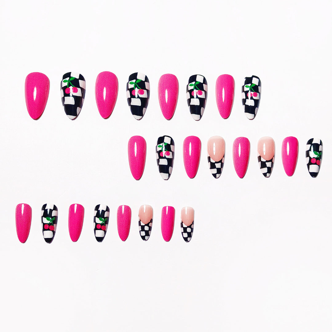 Creative Checkerboard and Cherry Nail Art Bowlift
