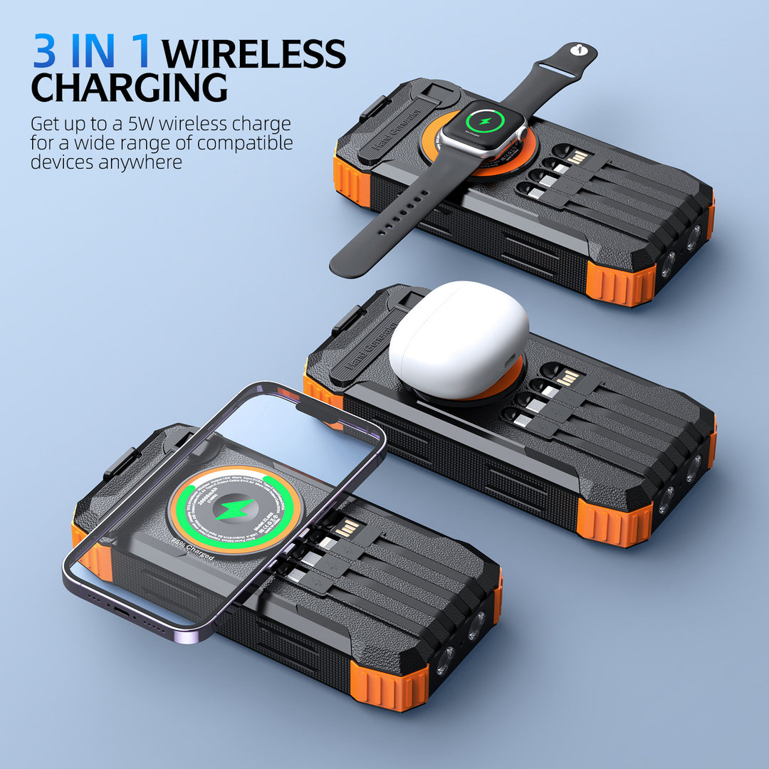 Multifunctional Solar Power Bank with LED Light and Integrated Charging Cable Bowlift
