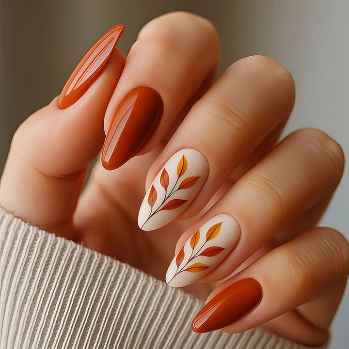 Artificial Nail Set with Elegant Leaf Designs Bowlift