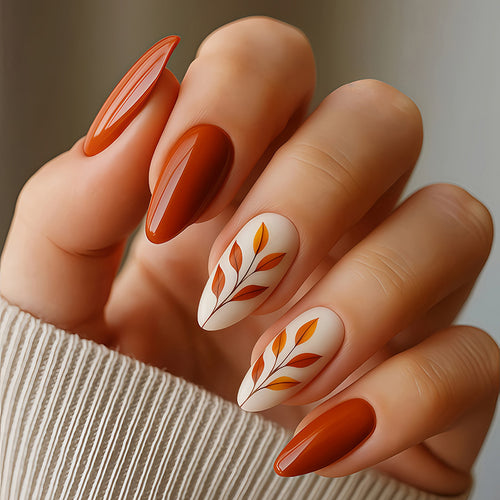 Artificial Nail Set with Elegant Leaf Designs Bowlift