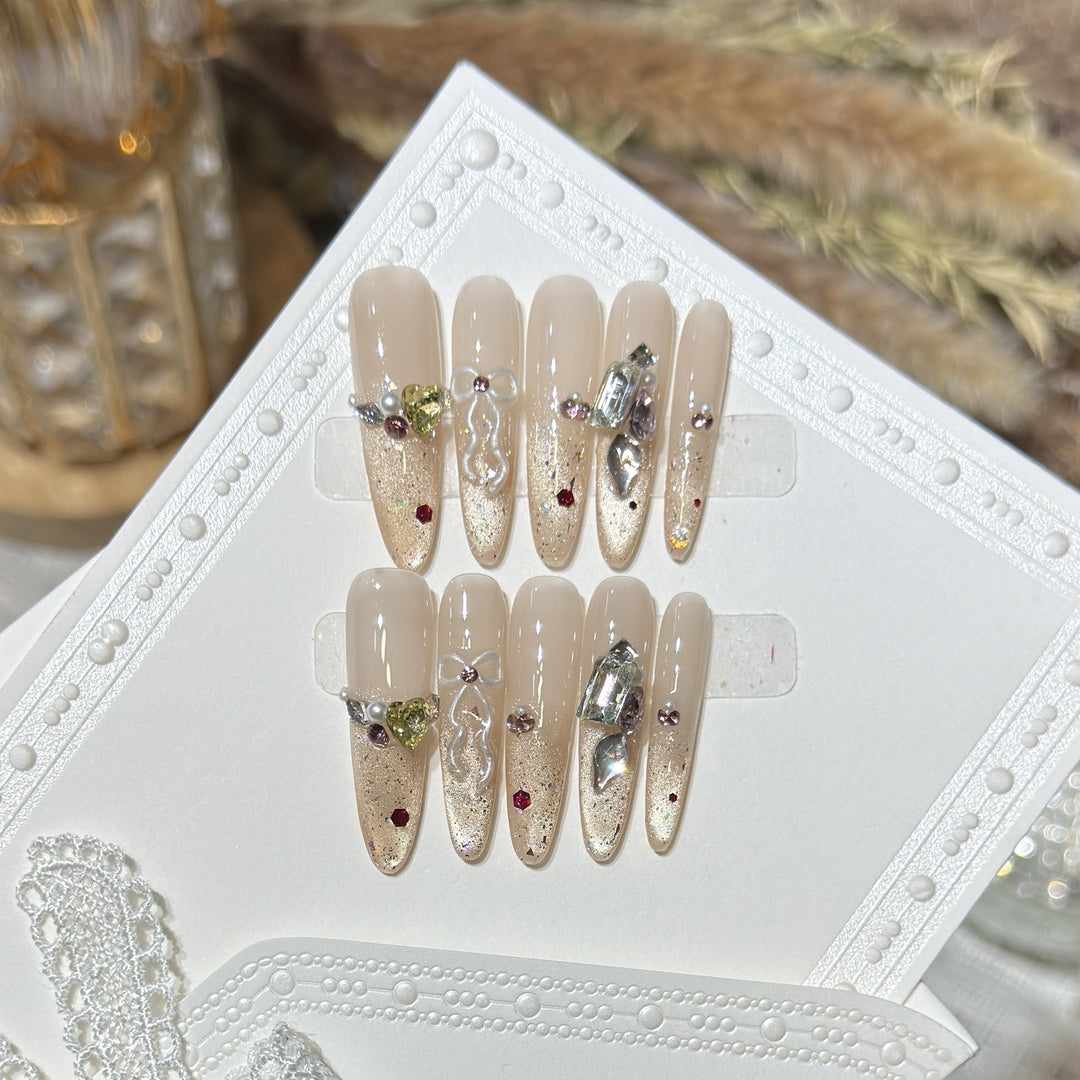 Decorative Stiletto Nail Art Set with Gem Accents Bowlift