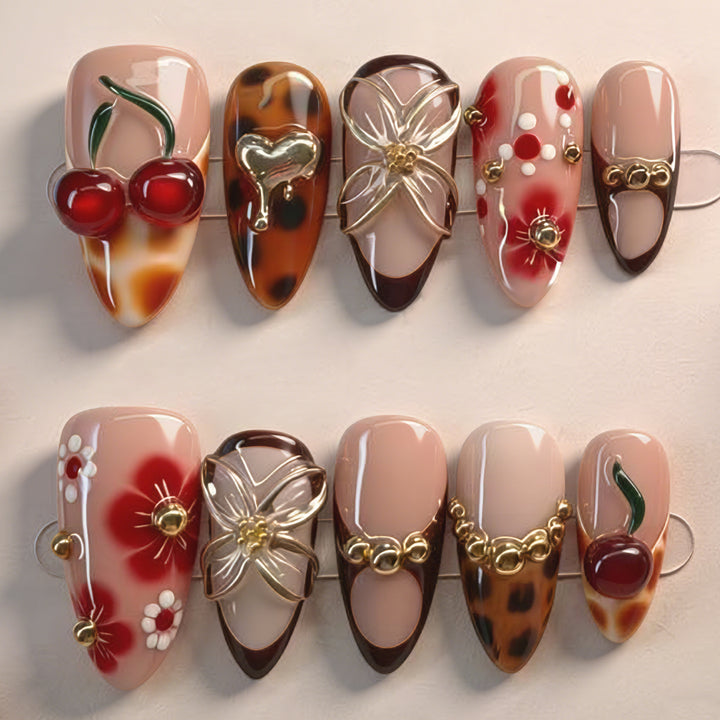 Artistic Floral Accent Press-On Nails Bowlift 1787225333