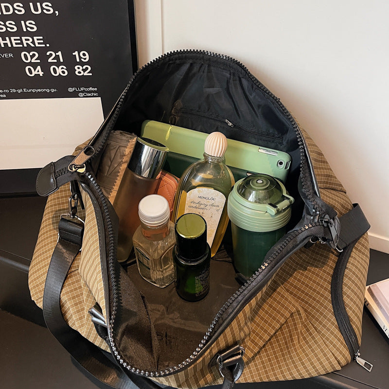 Sporty Travel Bag With Stylish Checkered Pattern Bowlift
