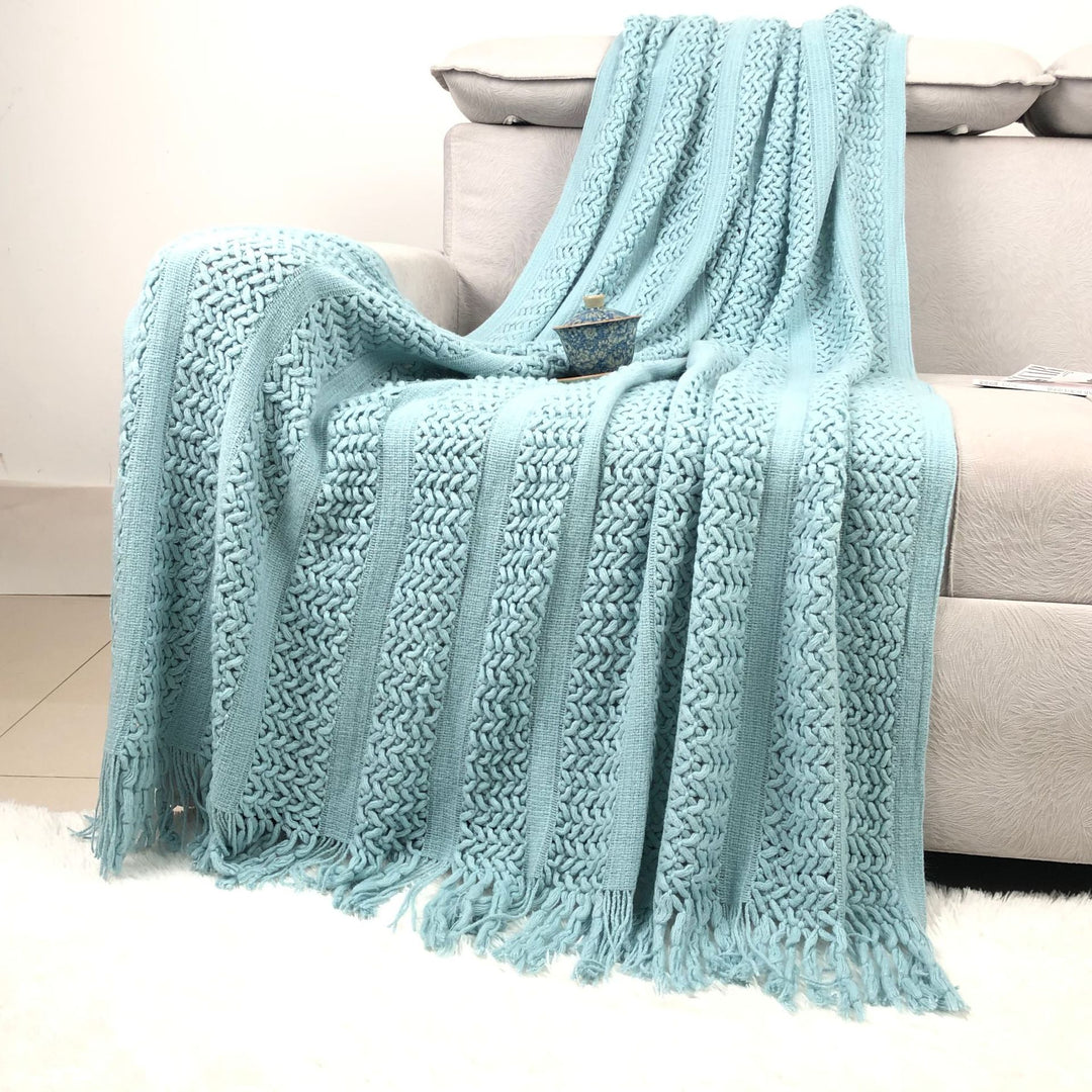Handcrafted Textured Knit Throw Blanket Bowlift