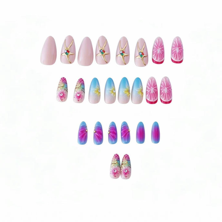 Artistic Press-On Nail Set with Floral 3D Design Bowlift
