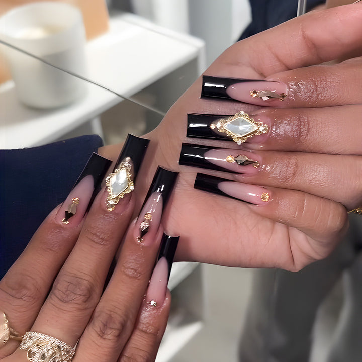 Elegant Stiletto Press-On Nail Extensions with Decorative Gems Bowlift