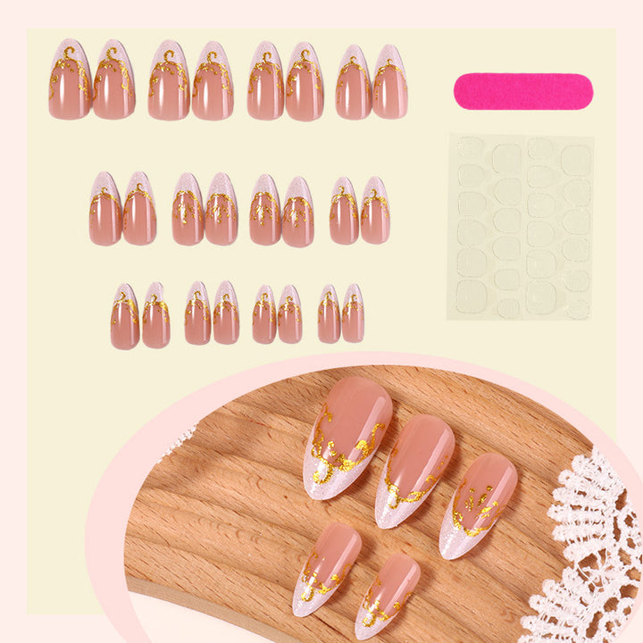 Decorative Premium Press-On Nail Set with Gold Accents Bowlift