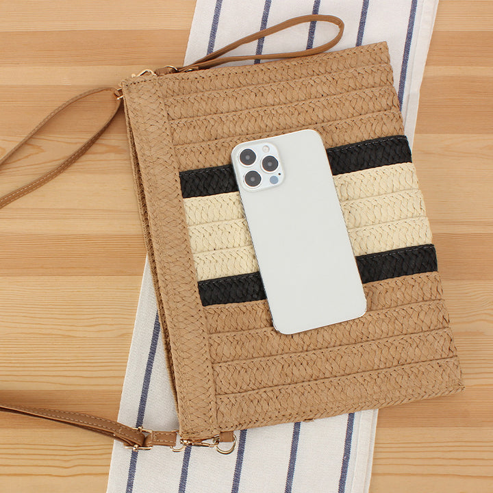 Handbag Made of Woven Material with Stylish Stripe Pattern Bowlift