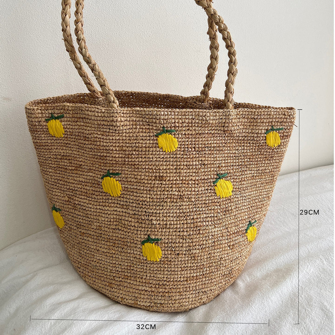 Handmade straw bag with colorful lemon design Bowlift