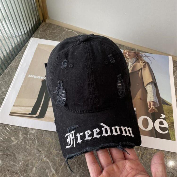 Women's Distressed Freedom Embroidered Baseball Cap Bowlift