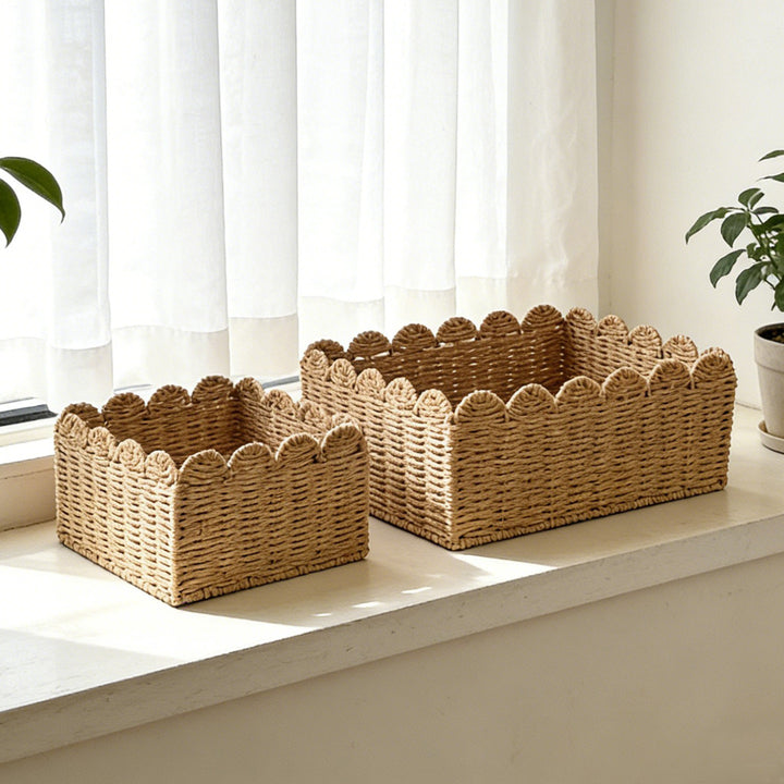 Handcrafted storage basket with playful wave edge Bowlift