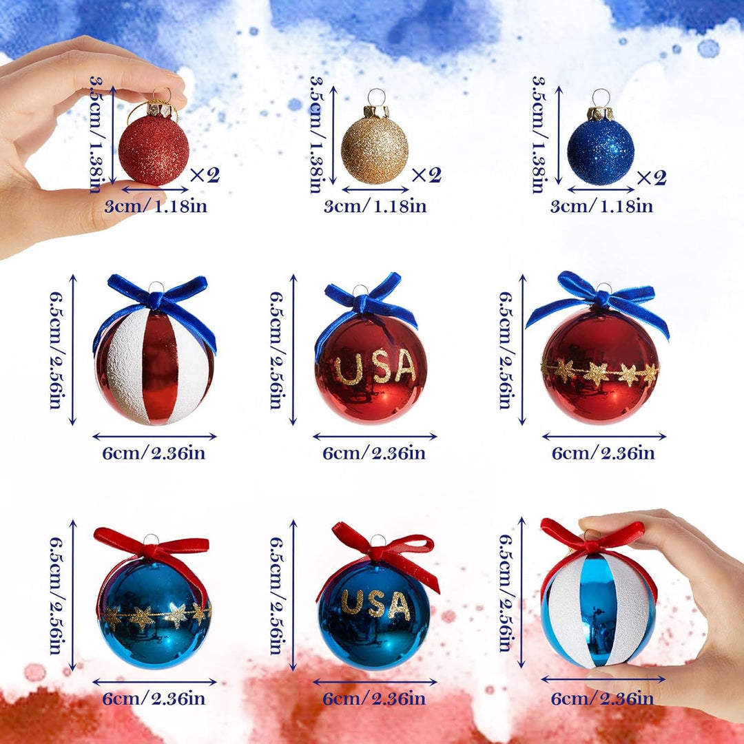 Unisex nan Christmas tree ornaments set in Americana style with glitter decoration and satin ribbon, shatterproof plastic ornaments Bowlift