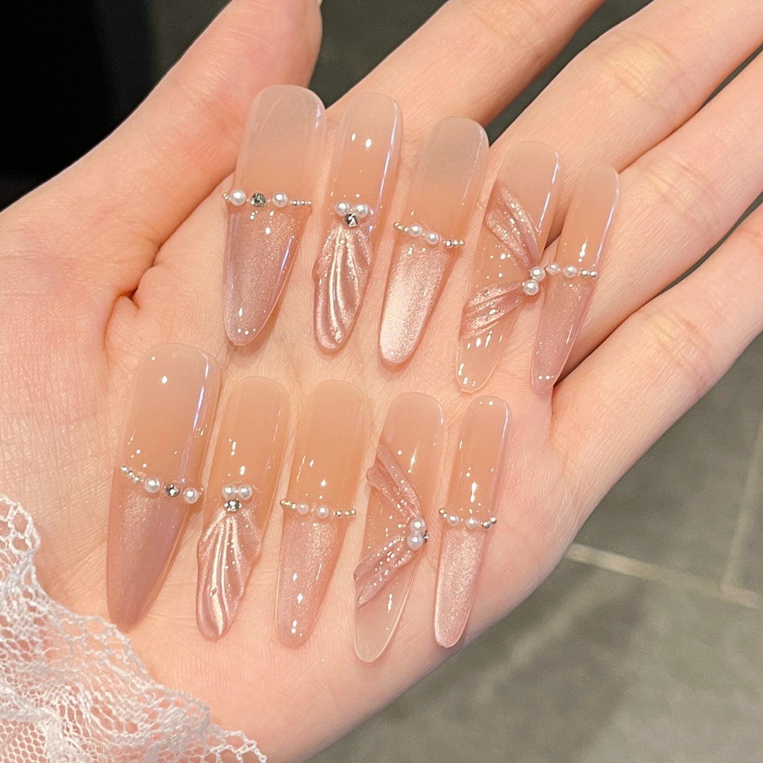 Elegant 3D Decorative Press-On Nail Extensions Bowlift