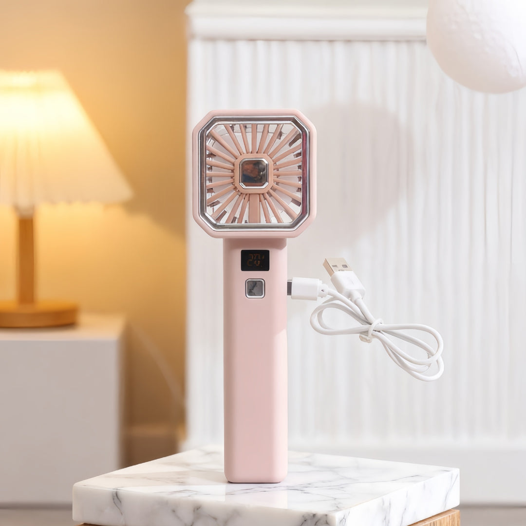 Women's Portable Handheld Fan with LCD Display and USB Charging Function Bowlift