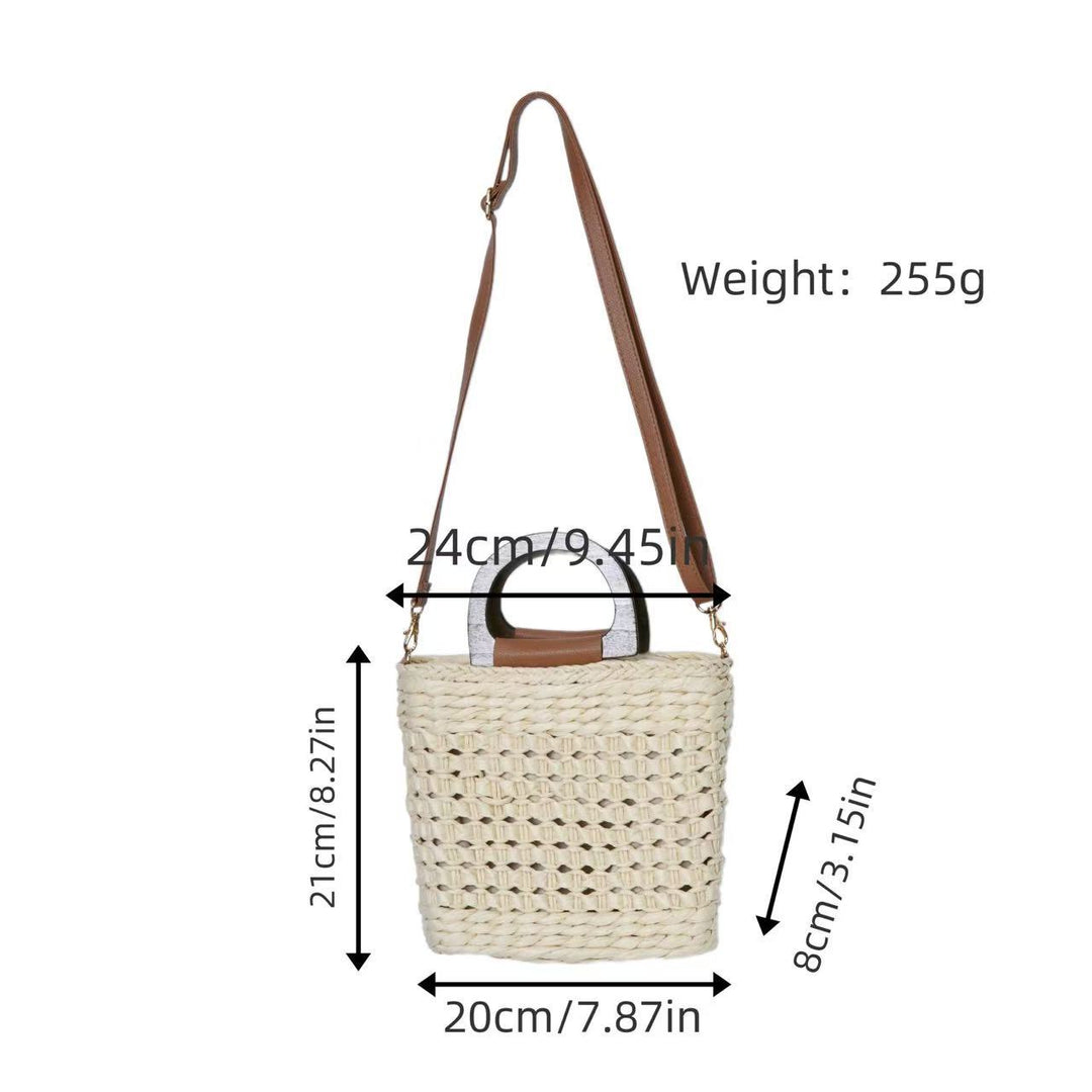 Woven natural material handbag with comfortable shoulder carrying device Bowlift
