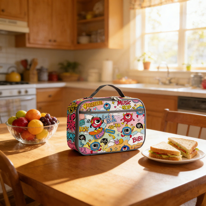 Insulated children's dinosaur lunch case with thermal lining and carry handle Bowlift
