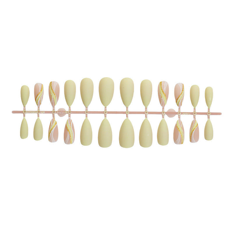 Elegant Press-On Nail Set with Artistic Gold Accents Bowlift