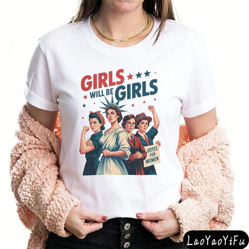 Women's nan vintage-inspired feminist graphic t-shirt with suffragette illustration Bowlift