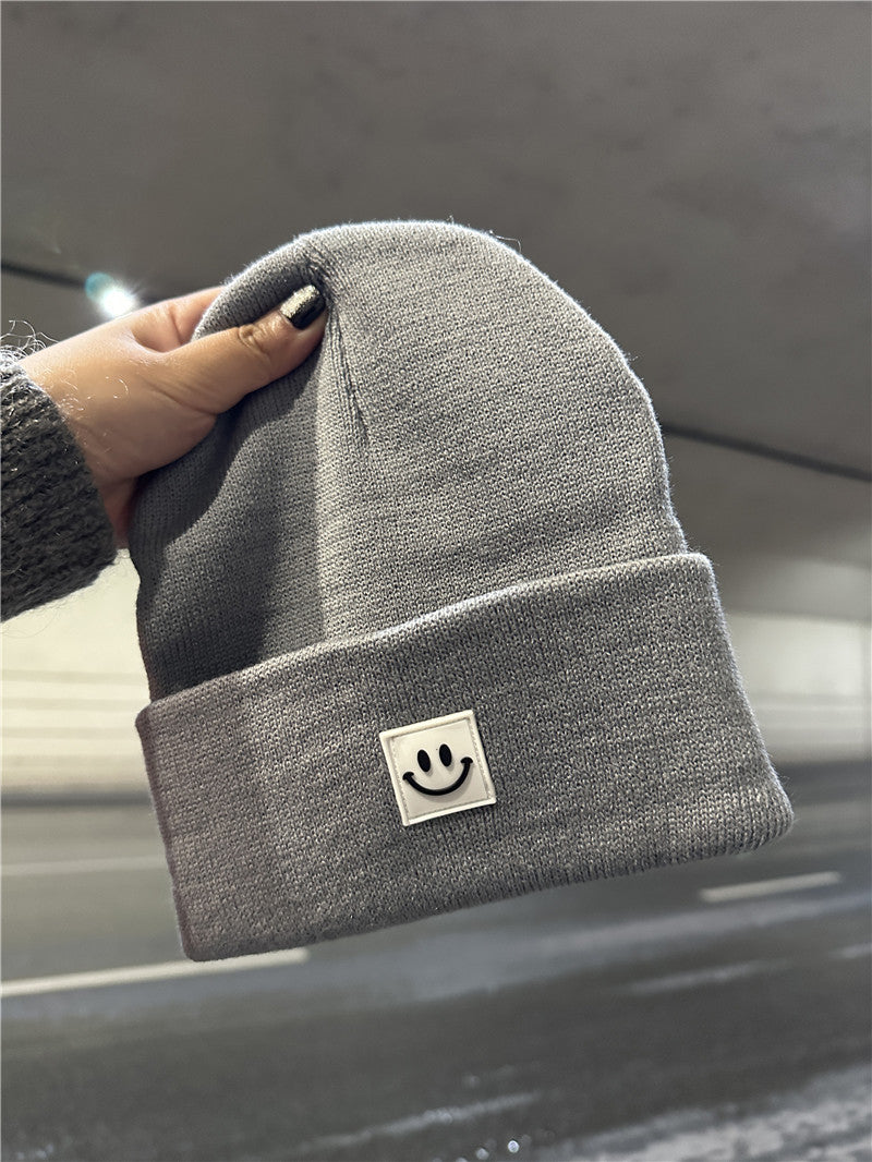Smiley Face Ribbed Knit Beanie
