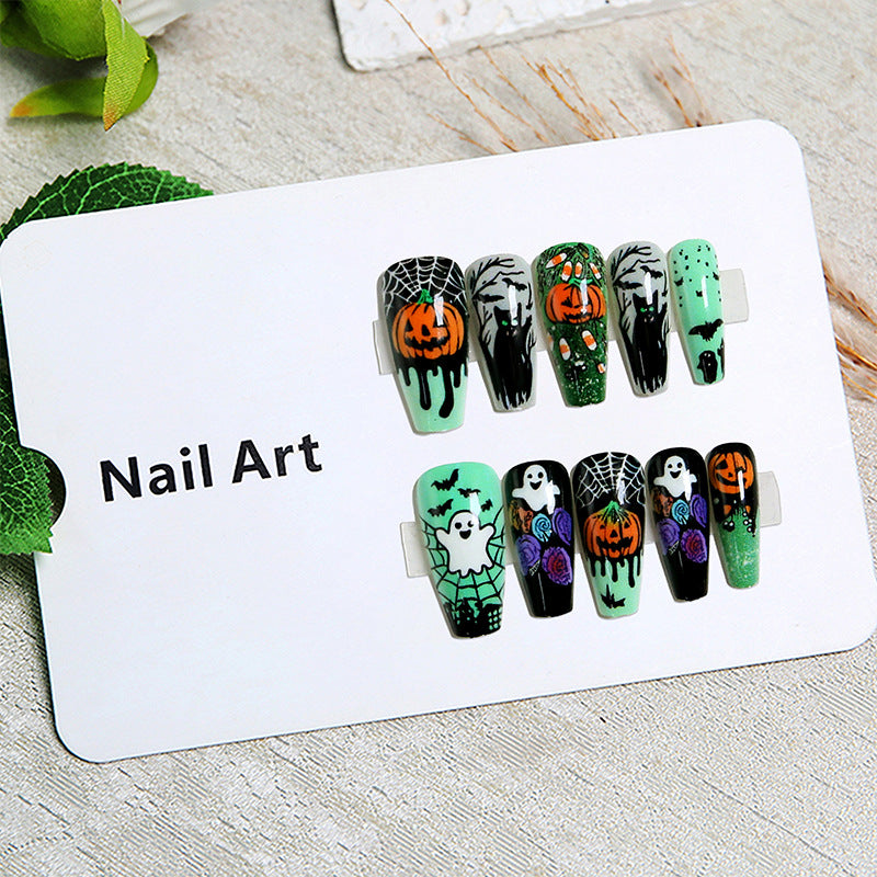 Halloween Artificial Nail Set with Creative Designs and 3D Elements Bowlift