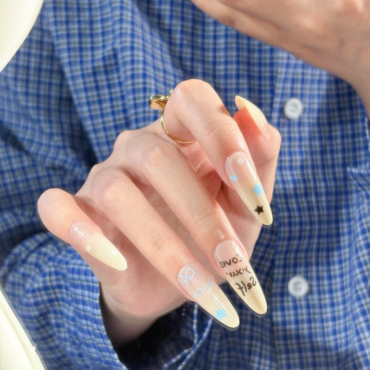 Decorative Press-On Nail Set with Whimsical Patterns Bowlift