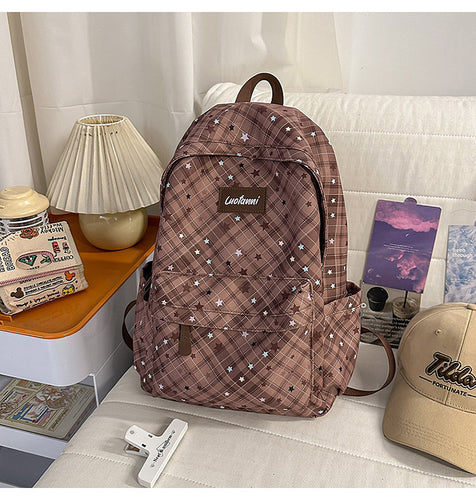 Stylish Checked Pattern Backpack Bowlift