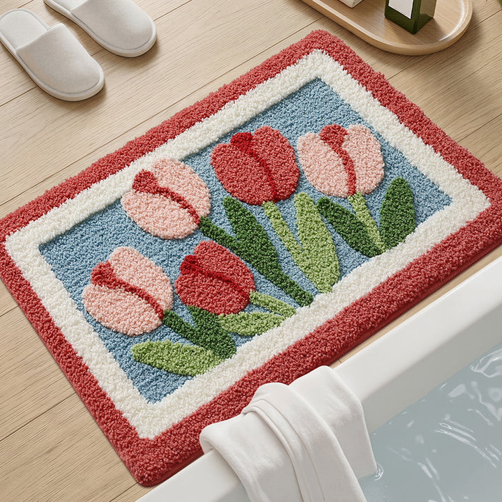 Textured Floral Bath Mat Bowlift