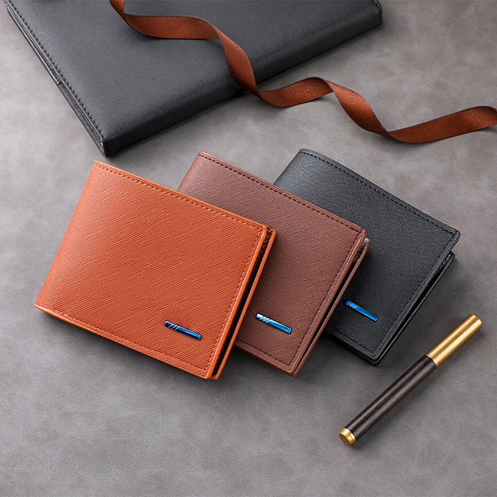 Textured Bi-Fold Leather Wallet Bowlift