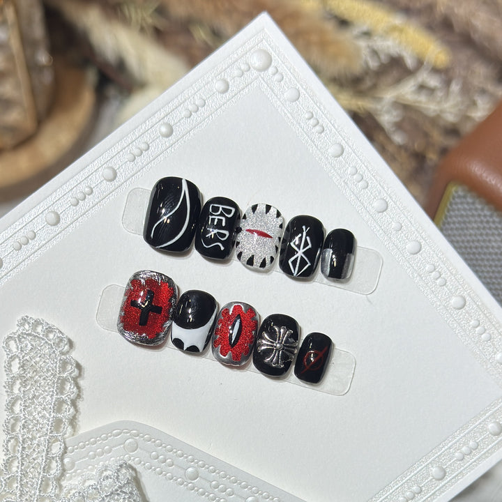 Artistic Black Themed Press-On Nail Set Bowlift