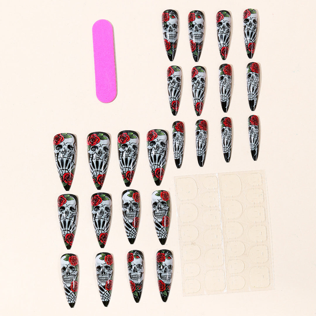 Gothic Skull and Rose Nail Art Set Bowlift